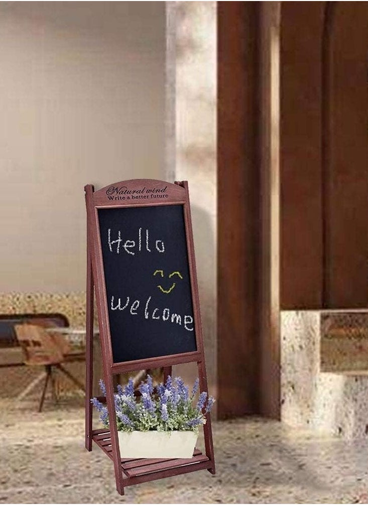 HOME TASTE - TOMSUN Wooden Blackboard with Flower Pot Stand Writing Drawing Board Freestanding Chalk Board Notice Board for Restaurent Office - Image 1