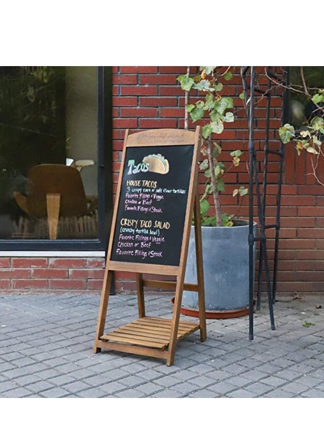 HOME TASTE - TOMSUN Wooden Blackboard with Flower Pot Stand Writing Drawing Board Freestanding Chalk Board Notice Board for Restaurent Office - Image 1
