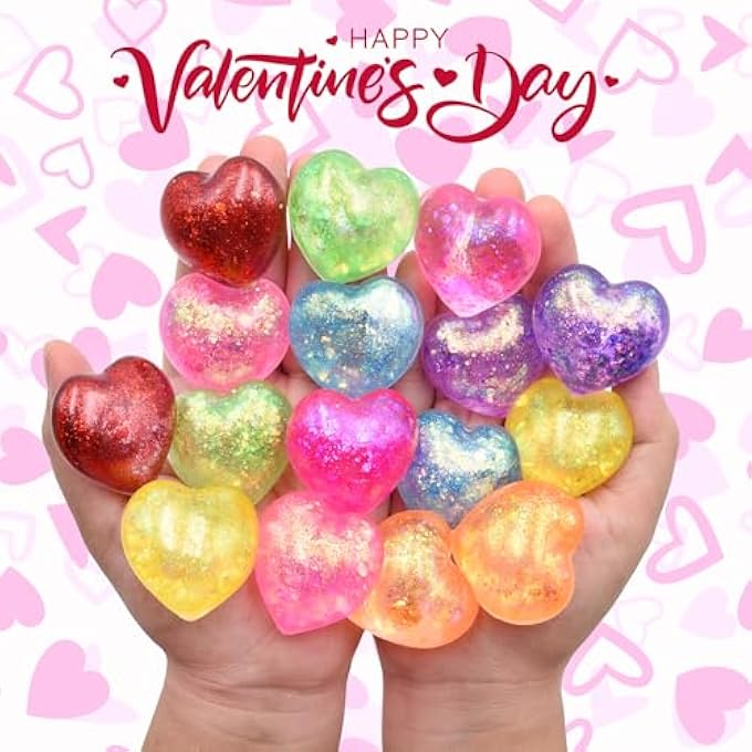 Menzcci 16 Pack Valentines Cards with Hearts Stress Balls Squishy Squeeze Toys for Kids School Classroom Valentines Card Prizes Party Favors Gifts - Image 4
