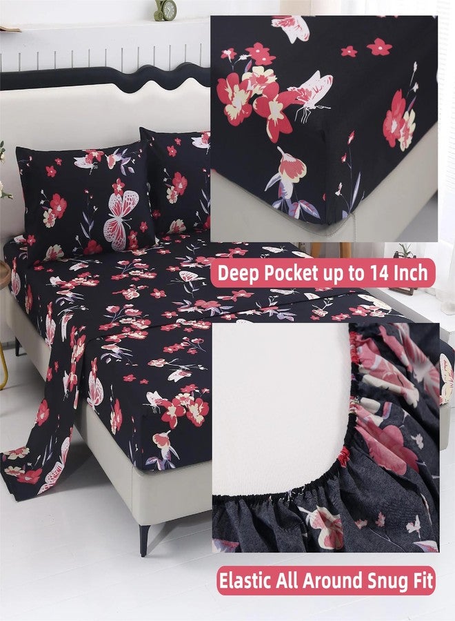SDIII 4PCS Pink Butterfly Sheets Set Full, Soft Microfiber Butterfly Bed Sheets Full, Pink Butterflies Bedding Sheet for Girls Boys Kids and Teens - Image 4