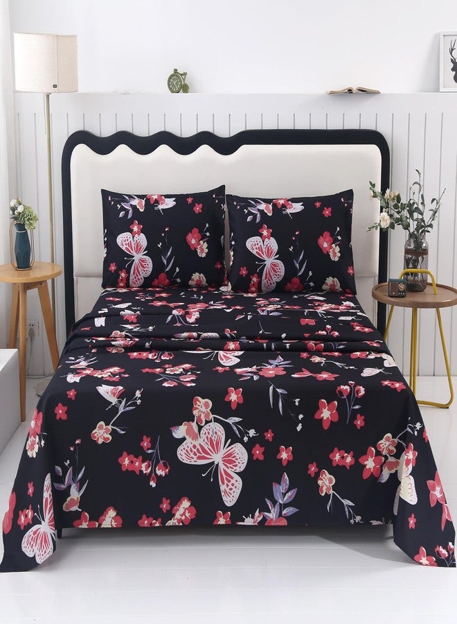 SDIII 4PCS Pink Butterfly Sheets Set Full, Soft Microfiber Butterfly Bed Sheets Full, Pink Butterflies Bedding Sheet for Girls Boys Kids and Teens - Image 1