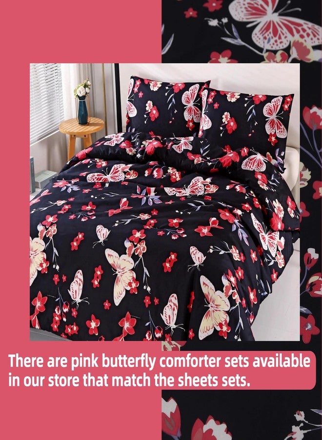 SDIII 4PCS Pink Butterfly Sheets Set Full, Soft Microfiber Butterfly Bed Sheets Full, Pink Butterflies Bedding Sheet for Girls Boys Kids and Teens - Image 5