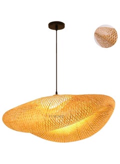 SP Wooden Pendant Lamp Vintage Bamboo Lantern Ceiling Light Retro Round Chandelier Hand Woven Rattan Lampshade for Restaurant Living Room Bedroom Office Decorative Lighting Hanging Lamp E27  - Image 1