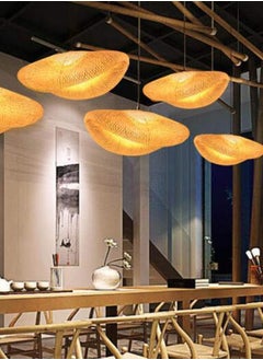 SP Wooden Pendant Lamp Vintage Bamboo Lantern Ceiling Light Retro Round Chandelier Hand Woven Rattan Lampshade for Restaurant Living Room Bedroom Office Decorative Lighting Hanging Lamp E27  - Image 5