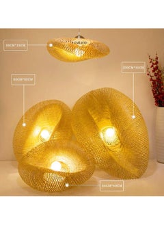 SP Wooden Pendant Lamp Vintage Bamboo Lantern Ceiling Light Retro Round Chandelier Hand Woven Rattan Lampshade for Restaurant Living Room Bedroom Office Decorative Lighting Hanging Lamp E27  - Image 2