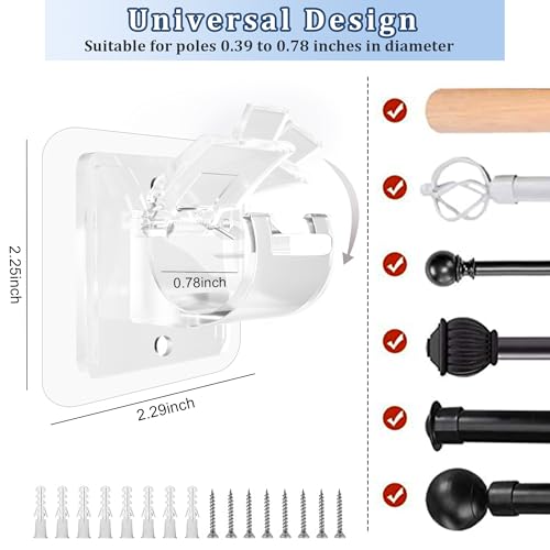 Codoule Self Adhesive No Drill Adjustable Curtain Rod Holder Hooks Brackets, Nail Free, No Drilling Hangers for Bathroom, Kitchen, Home, Bathroom and Hotel, Transparent, 8PCS - Image 3