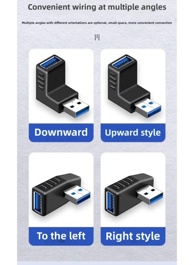 ELbow Usb MaLe To FemaLe Adapter Computer Car 90-degree Right AngLe L-shaped Side-bent Socket Converter 3.0 Extension-Color:Black Upward Bend  - Image 1