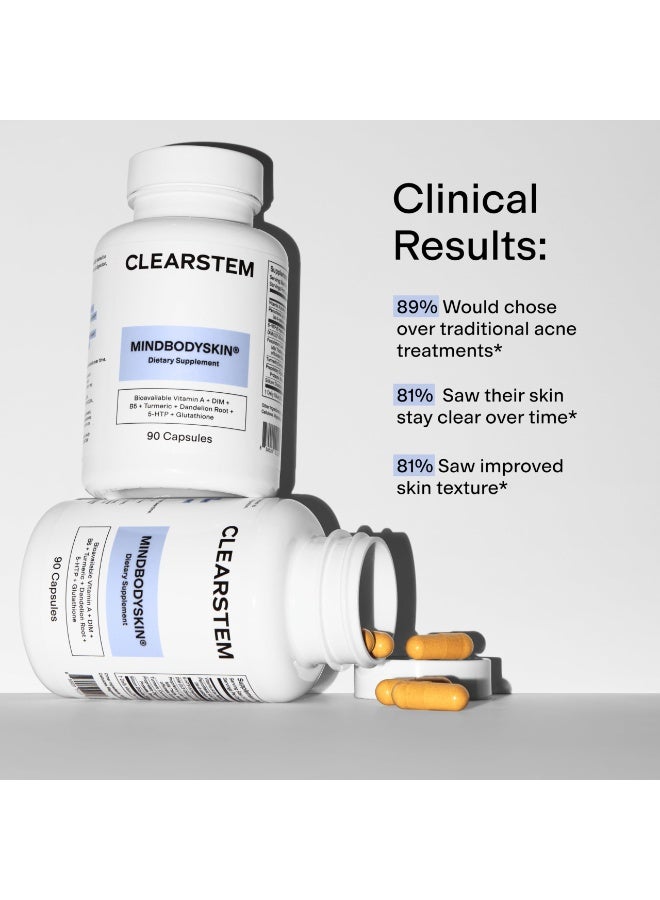 CLEARSTEM - MINDBODYSKIN Hormonal Acne Supplement (5-HTP) - Natural DIM Supplement - Skin Care Vitamins - Hormone Balance, Antioxidants - Gluten Free, Cruelty Free - 30 Servings, 90 Capsules - Image 2