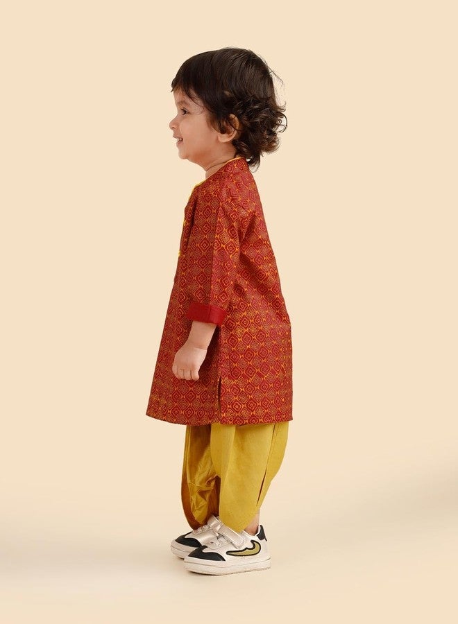 Fabindia Maroon Viscose Blend Hand Block Printed Dhoti 2pc Set - Image 3