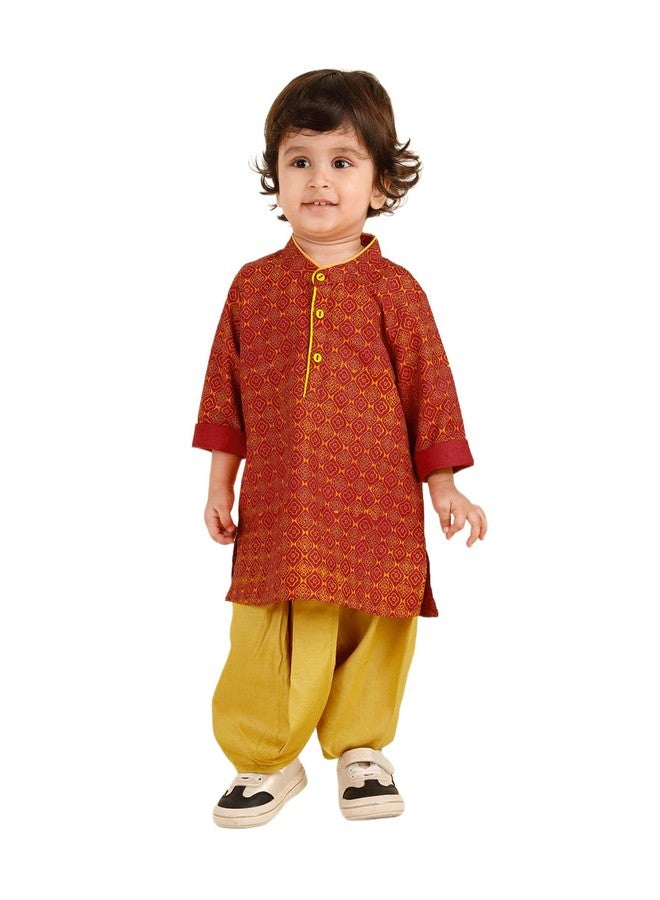 Fabindia Maroon Viscose Blend Hand Block Printed Dhoti 2pc Set - Image 1
