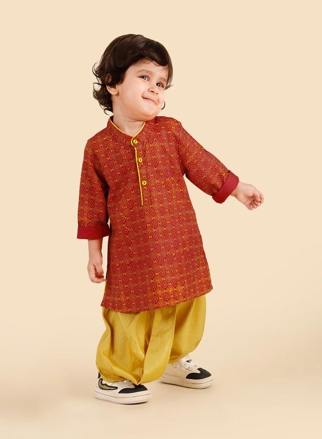 Fabindia Maroon Viscose Blend Hand Block Printed Dhoti 2pc Set - Image 2