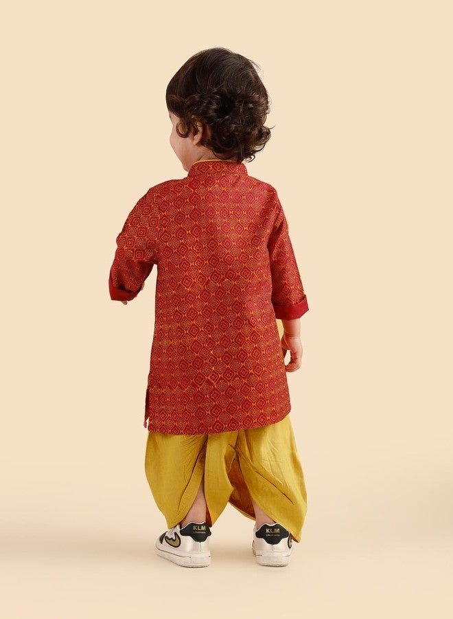 Fabindia Maroon Viscose Blend Hand Block Printed Dhoti 2pc Set - Image 4