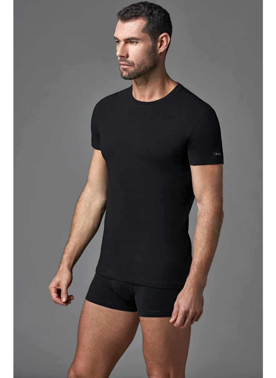 dagi Black Combed Crew Neck Men's Undershirt