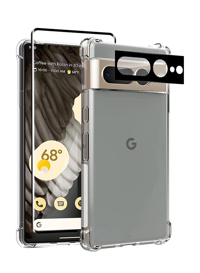 CATANES 3 Packs For Google Pixel 7 Pro TPU Case and Screen Protector and Camera Lens Protector Clear Anti-Yellowing Transparent Shockproof Protective Phone Case Scratch Resistant Reinforced Corners Cover - Image 2