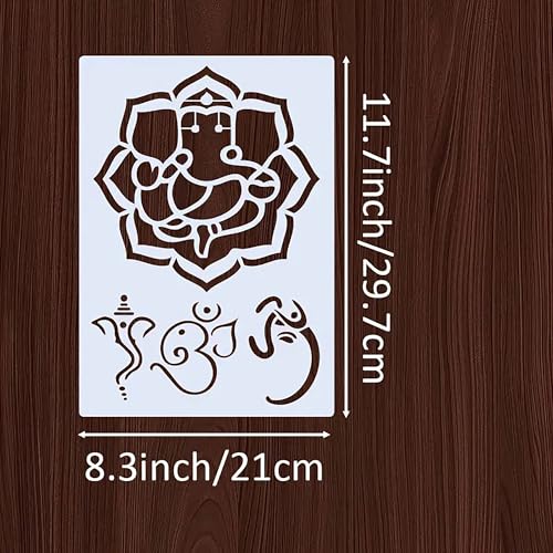 Cliths Set of 3pc Ganesha Stencils - 11.7x8.3 Inch Reusable DIY Templates for Fabric, Wood, Glass & Wall Art Plastic Craft Stencils for Indian Home Decor & Festive Projects - Image 2