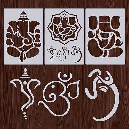 Cliths Set of 3pc Ganesha Stencils - 11.7x8.3 Inch Reusable DIY Templates for Fabric, Wood, Glass & Wall Art Plastic Craft Stencils for Indian Home Decor & Festive Projects - Image 1
