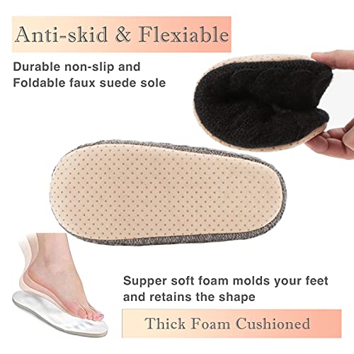 Cozylook 2-PK House Slippers for Women Indoor, Furry Non-slip Shoes, Cozy Fuzzy Fluffy Warm Bedroom Slippers With Soft Sole, Black Grey Size 5-6 - Image 5