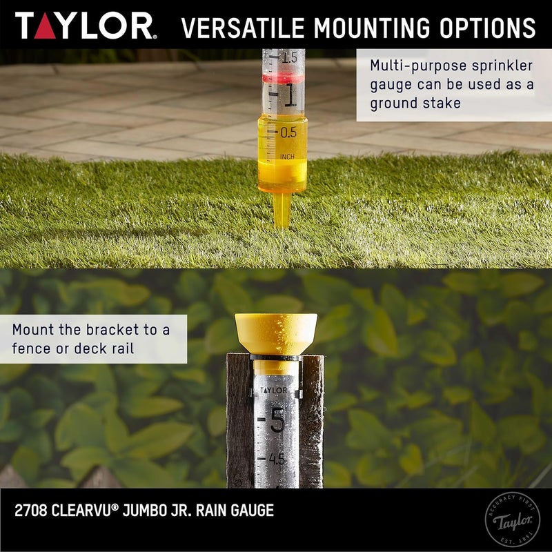Taylor Jumbo JR Rain Gauge, Measure and Monitor Precipitation, Easy to Read for Backyard, Patio, Garden, and Lawn, 5-inch, Yellow - Image 2