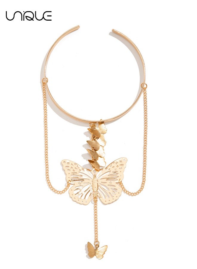 Unique Butterfly Tassel Upper Arm Cuff - Gold Arm Chain - Cutout Butterfly Pendant Tassel Armband - Adjustable Armband - Simple Fashion - Jewelry Gifts for Women - Image 1