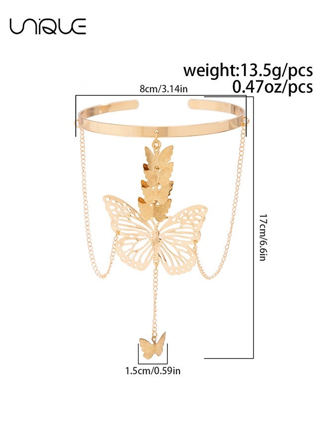Unique Butterfly Tassel Upper Arm Cuff - Gold Arm Chain - Cutout Butterfly Pendant Tassel Armband - Adjustable Armband - Simple Fashion - Jewelry Gifts for Women - Image 2