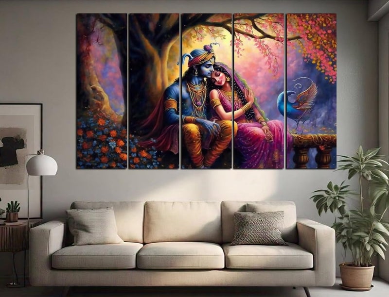 CN RETAILS Radha Krishna Wall Art for Home Decor | 5-Piece Framed Painting | 30x48 Inch Large Spiritual Canvas for Living Room, Bedroom, Pooja Room | Hindu God Love Wall Décor SS36_07 - Image 3