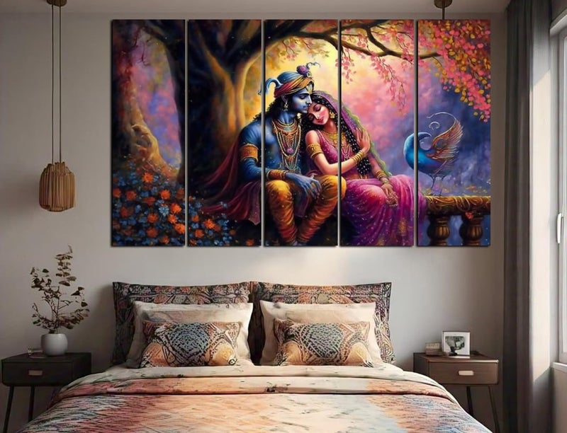 CN RETAILS Radha Krishna Wall Art for Home Decor | 5-Piece Framed Painting | 30x48 Inch Large Spiritual Canvas for Living Room, Bedroom, Pooja Room | Hindu God Love Wall Décor SS36_07 - Image 2