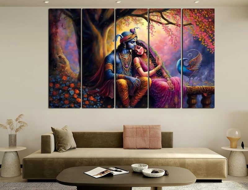 CN RETAILS Radha Krishna Wall Art for Home Decor | 5-Piece Framed Painting | 30x48 Inch Large Spiritual Canvas for Living Room, Bedroom, Pooja Room | Hindu God Love Wall Décor SS36_07 - Image 1