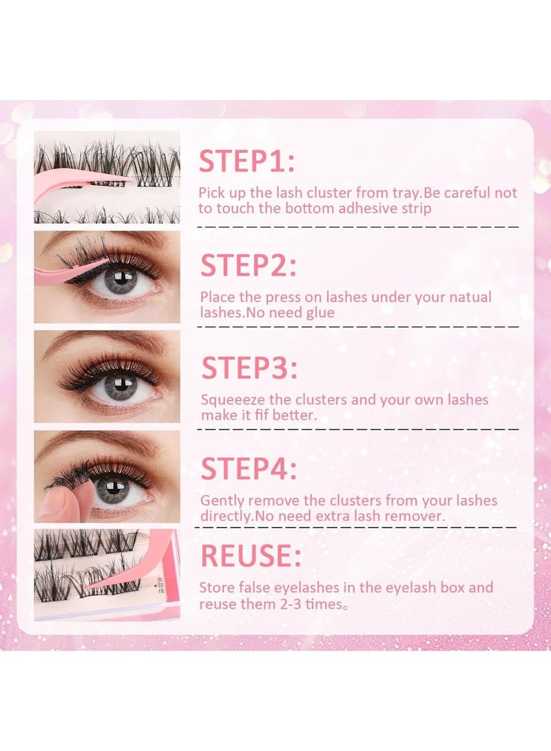 saykfoe Self-Adhesive Lash Clusters, 100 Pre-Glued Wispy Curl Lashes, Reusable Press-On Eyelashes for Natural and Fluffy Look, No Glue Needed, Easy to Apply - Image 4