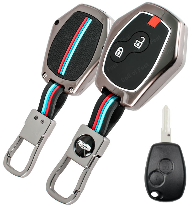 Coll of Fest Metal Silicon Car Key Cover Compatible with Renault Logan, Duster, Verito, Lodgy 2 Button Smart Key Special Feature Visible in Low-Light Condition - Image 1