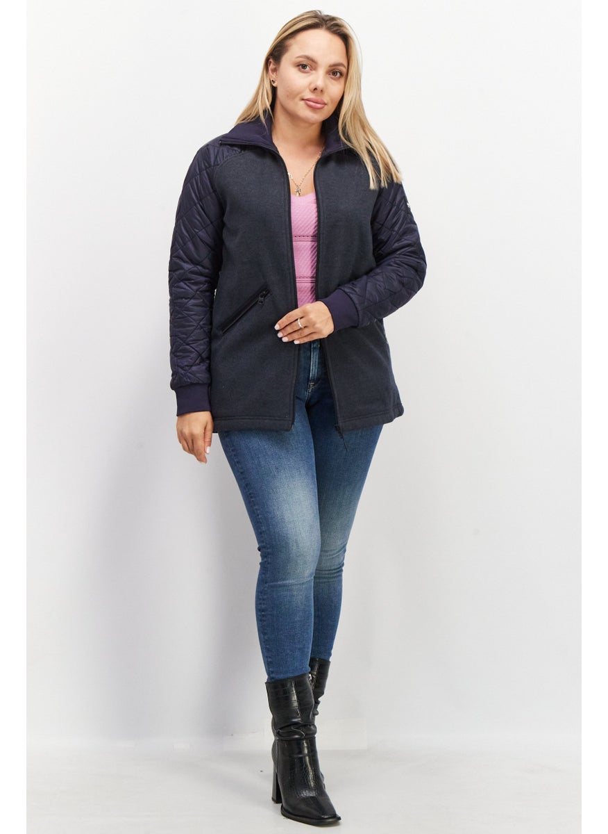 Women High Neck Long Sleeve Textured Jacket, Navy - pzsku/Z3211121230E8FFB9A377Z/45/_/1739110467/1d03d248-f018-4a5c-a4eb-bed15ffa5b99