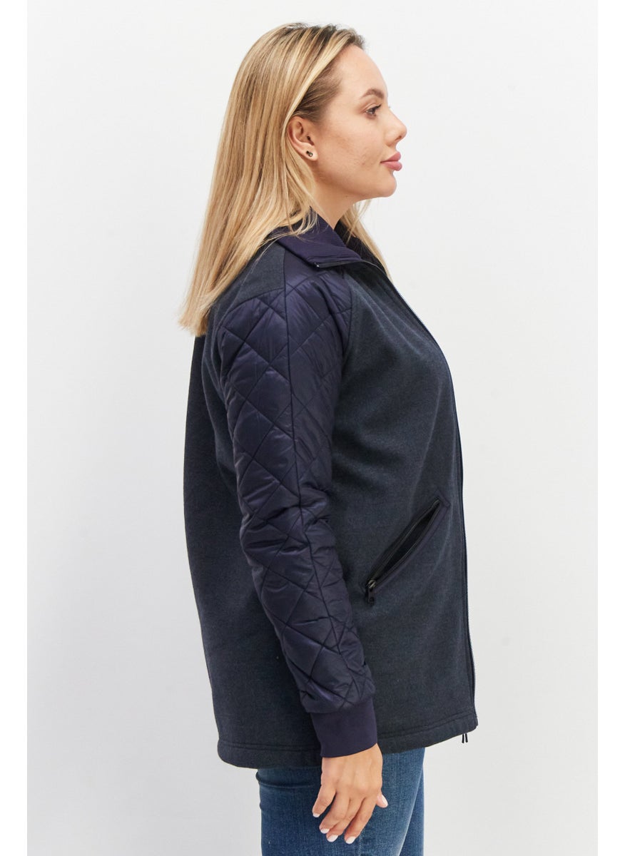 Women High Neck Long Sleeve Textured Jacket, Navy - pzsku/Z3211121230E8FFB9A377Z/45/_/1739110563/74a3562b-6299-4b70-acc9-7d3fa71a9e8e