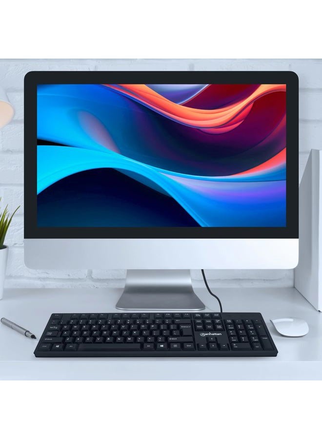 Manhattan USB Wired Keyboard, 104 Keys, Built-in USB Cable, LED Indicators, Black, Built-in USB Cable with 1.5 m Length - Image 5