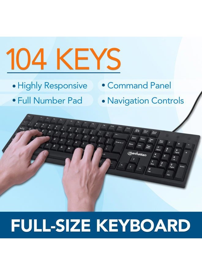 Manhattan USB Wired Keyboard, 104 Keys, Built-in USB Cable, LED Indicators, Black, Built-in USB Cable with 1.5 m Length - Image 2