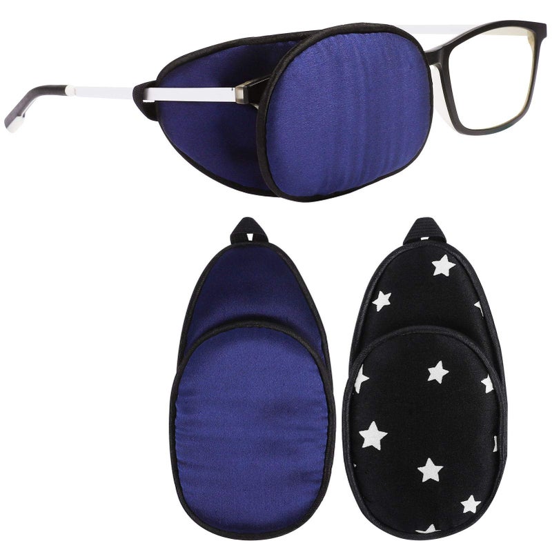 eZAKKA eZAKKA Eye Patches for Adults Eye Patch for Glasses Silk Patch for Lazy Eye Amblyopia Strabismus and After Surgery Black with White StarNavy 