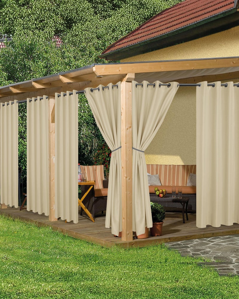 HolidayIdeas Outdoor Curtains for Patio Waterproof, 6 Panels - 54x84 Inches - Weatherproof Privacy Outsides Curtains for Cabana Porch Pergola, Sunlight & UV Blocking (Cream, Grommet Top) - Image 1