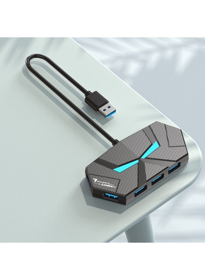 Colorful Atmosphere Lamp HUB4 7 3.0 High Speed Splitter Expansion Laptop One Drag Multiple Turn-Number Of Interfaces:7 3.0 Black 1.2 Meters  - Image 1