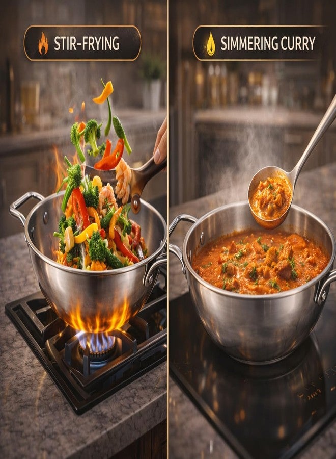 WEKTU Triply Stainless Steel Kadhai with Lid, 28 cm Diameter, 4.5 Litre Capacity, Induction Compatible - Image 5