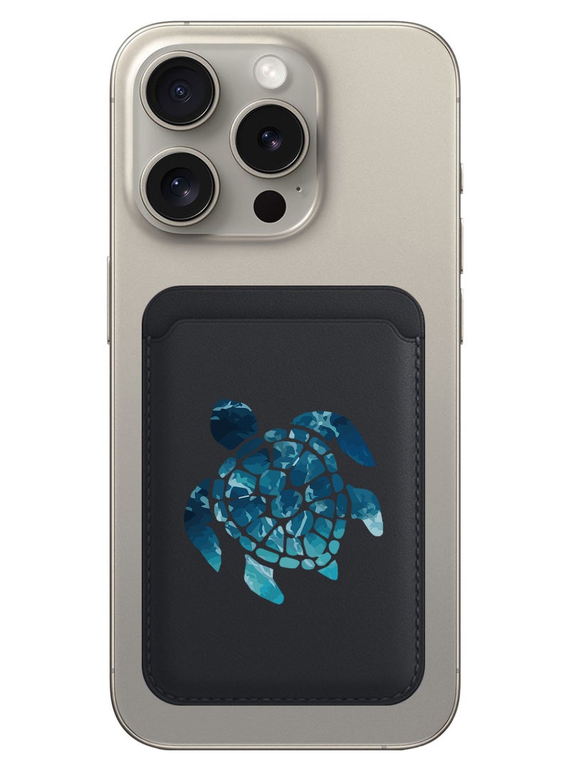 Theodor Magnetic Wallet, Compatible with MagSafe Wallet, for iPhone Wallet, for iPhone 16/15/14/13/12 Series, Not for iPhone 13/12 mini, 3 Card Holder, Vegan Leather, Black - Blue Turtle - Image 1