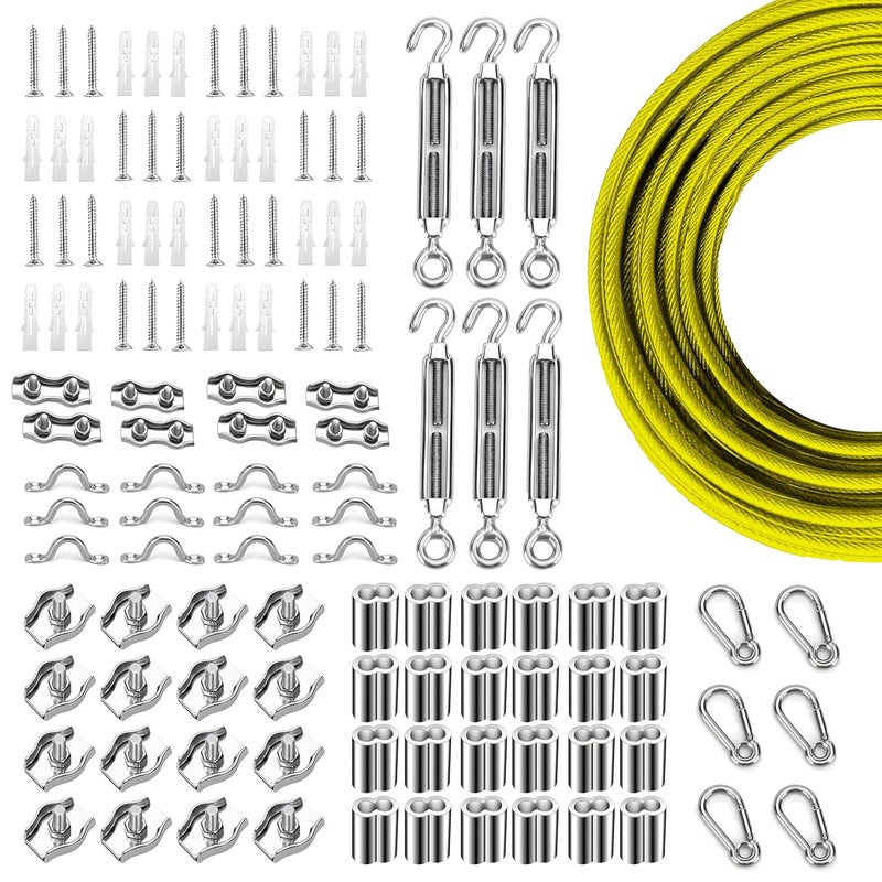 Litcher Globe String Light Suspension Kit, Outdoor Light Guide Wire, Vinyl Coated Stainless Steel Steel Cable，Include 300ft Transparent PVC and 304 Stainless Steel Wire Cable, Turnbuckle and Hooks - Image 1