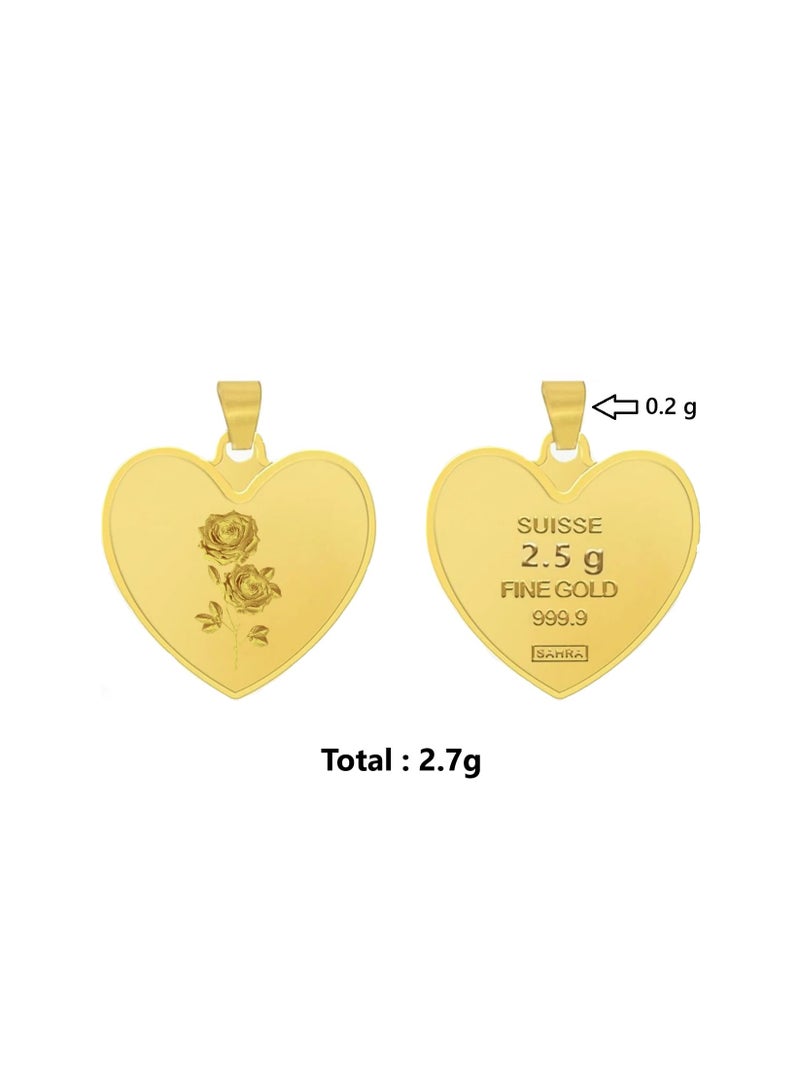 سبيكة ذهب صافي عيار 24 شكل قلب وزن 2.7 غرام