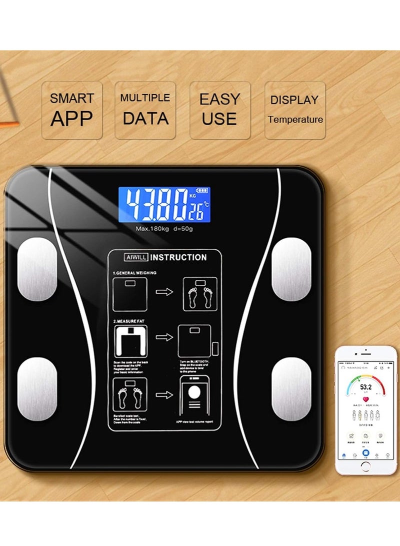 ELTRAZONE Fashion Design Bluetooth Body Fat Scale, Digital Bathroom Weight Scale, Body Composition Analyzer, Wireless Smart Digital Weighing Scale for Accurate Weight Measurement, Color: Black - Image 1