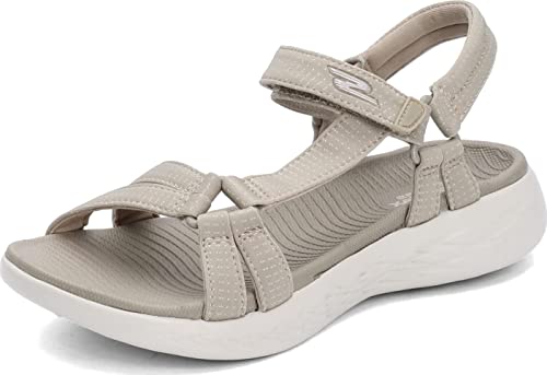 SKECHERS صندل سبورت سكيشرز للنساء أون-ذا-غو 600 - بريلينسي، بيج/أبيض، 10 عريض أمريكي - Image 1