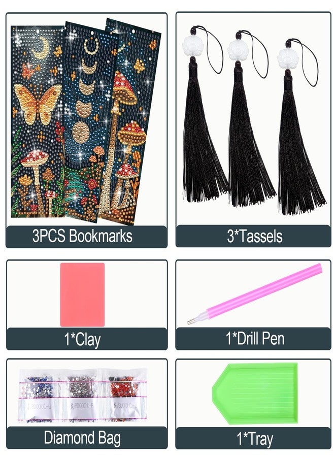 Anseal 3Pcs Mushroom Diamond Art Bookmarks DIY Leather Tassel Bookmark for Kids Adult Beginners Christmas New Year Graduation Birthday Gift - Image 3
