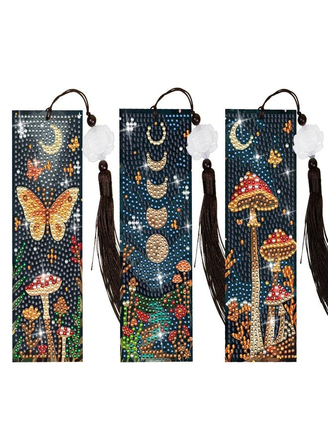 Anseal 3Pcs Mushroom Diamond Art Bookmarks DIY Leather Tassel Bookmark for Kids Adult Beginners Christmas New Year Graduation Birthday Gift - Image 1