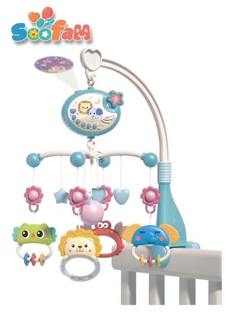 سوفام جهاز محمول لمقاعد الأطفال بالموسيقى والأضواء، جهاز محمول لمقاعد الأطفال بالتناوب، عرض القمر والنجوم، ألعاب مهرب الأطفال للفتيات الصبيان (أزرق) - Image 1