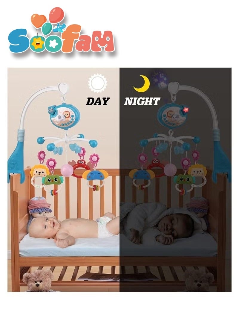 سوفام جهاز محمول لمقاعد الأطفال بالموسيقى والأضواء، جهاز محمول لمقاعد الأطفال بالتناوب، عرض القمر والنجوم، ألعاب مهرب الأطفال للفتيات الصبيان (أزرق) - Image 2