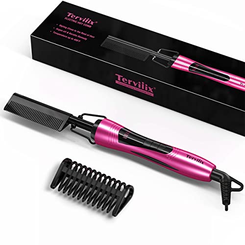 Terviiix Hot Comb Electric by Terviiix, Pressing Combs for Natural Black Hair, Wigs & Beard, Anti-Scald Straightening Comb with Keratin & Argan Oil Infused Teeth, Temperatures Adjustable, 60 Min Auto Shut Off - Image 1