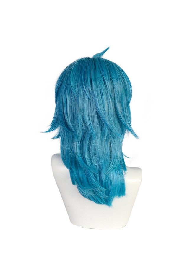 Anogol Hair Cap+Sally Wig with Bangs Sally Cosplay Wig Sally Costume Blue Wig Short Blue Wig for Men Anime Outfit Anime Wig for Halloween Party Wig - Image 5