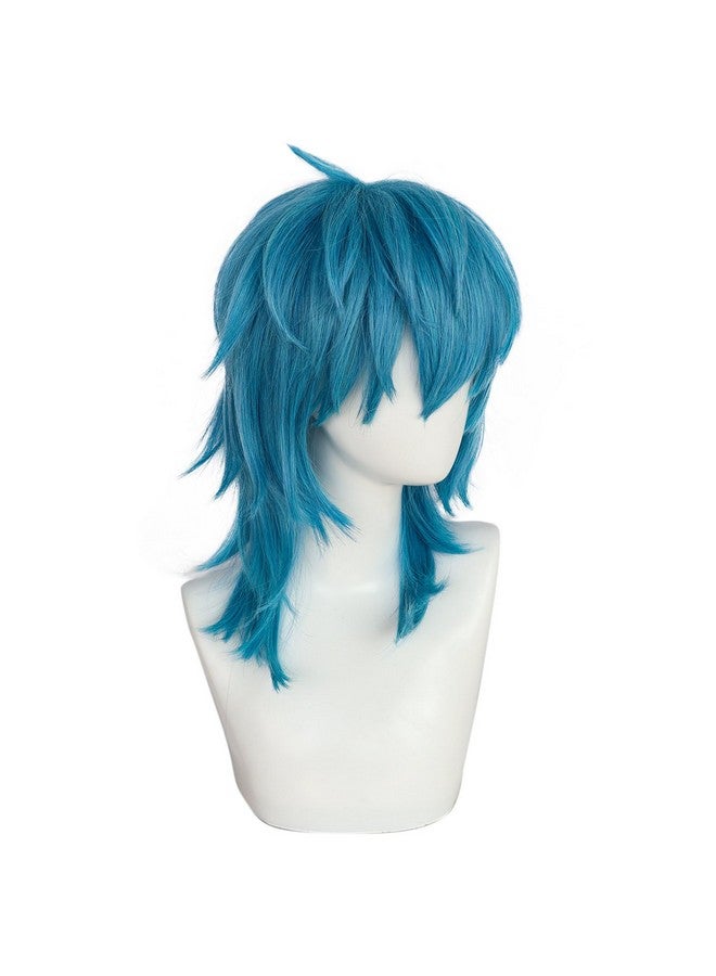 Anogol Hair Cap+Sally Wig with Bangs Sally Cosplay Wig Sally Costume Blue Wig Short Blue Wig for Men Anime Outfit Anime Wig for Halloween Party Wig - Image 4