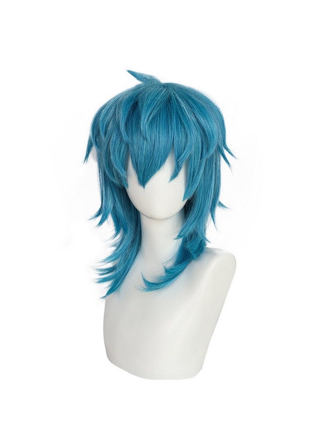 Anogol Hair Cap+Sally Wig with Bangs Sally Cosplay Wig Sally Costume Blue Wig Short Blue Wig for Men Anime Outfit Anime Wig for Halloween Party Wig - Image 2